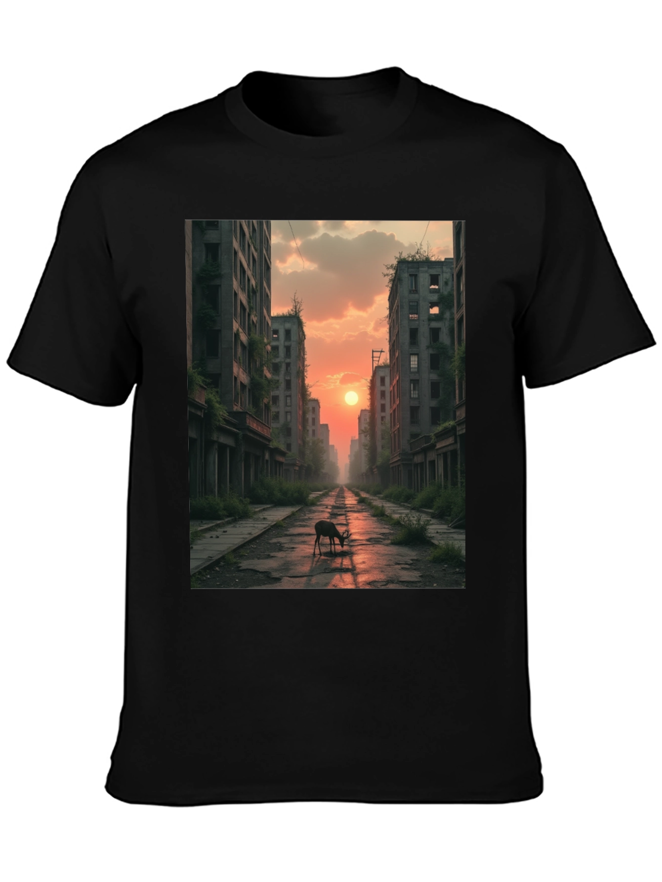 Deer in Post-Apocalyptic City T-Shirt