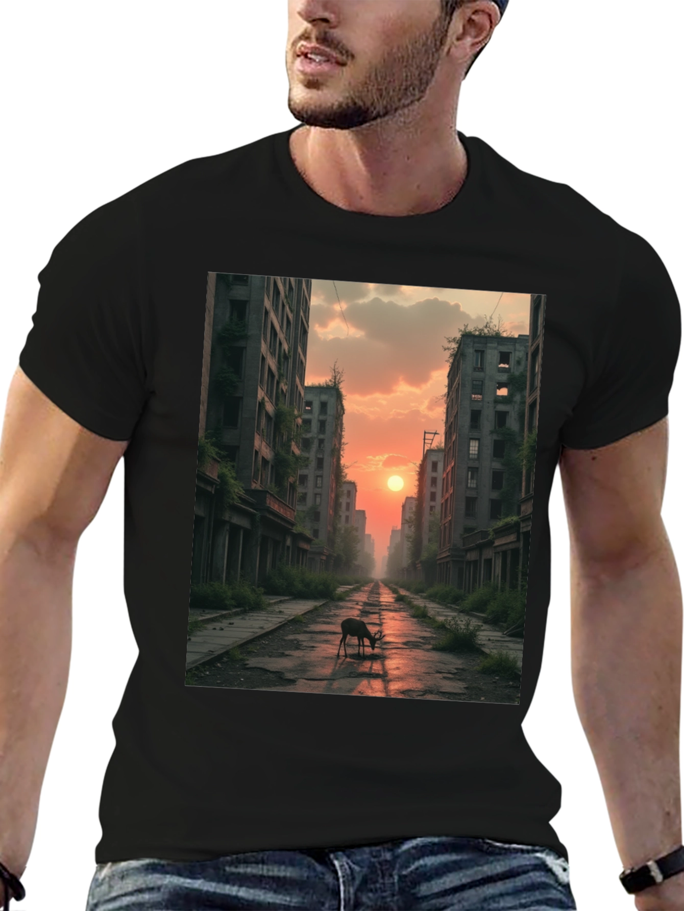 Deer in Post-Apocalyptic City T-Shirt