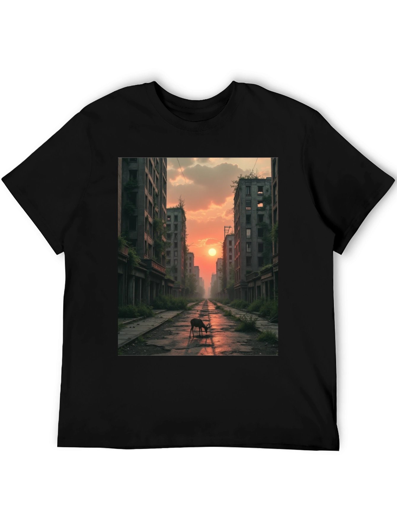 Deer in Post-Apocalyptic City T-Shirt
