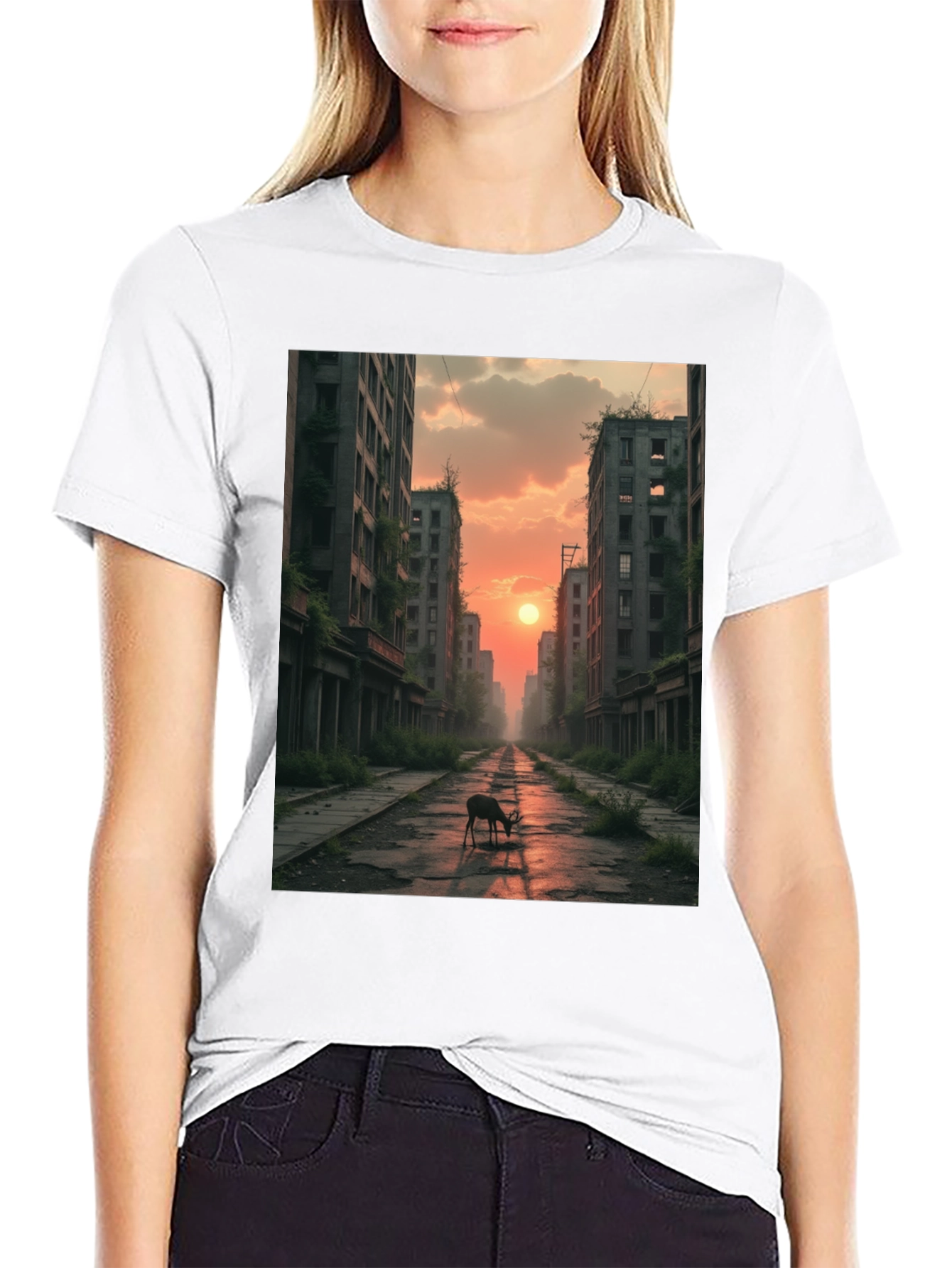 Deer in Post-Apocalyptic City T-Shirt