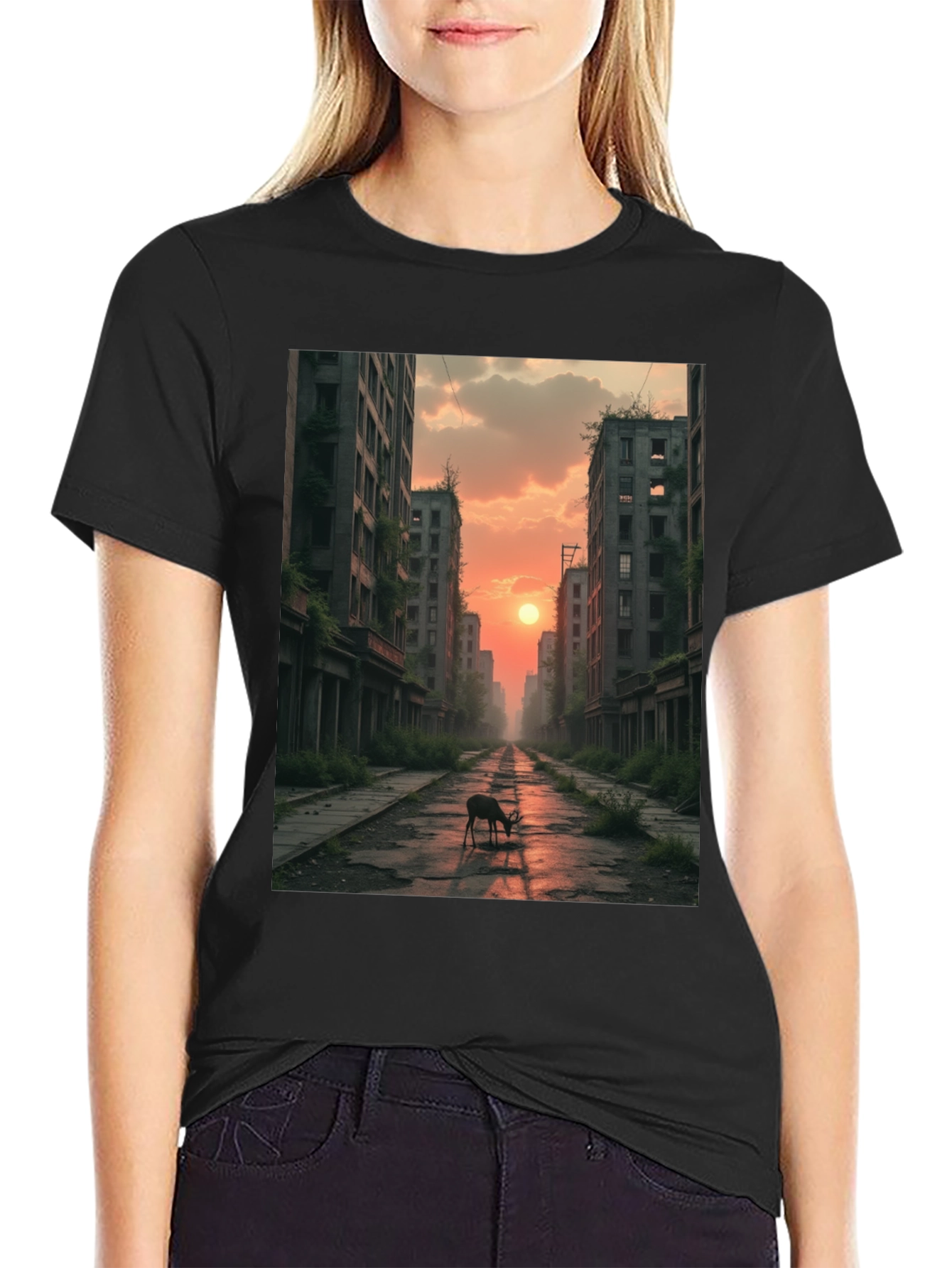 Deer in Post-Apocalyptic City T-Shirt