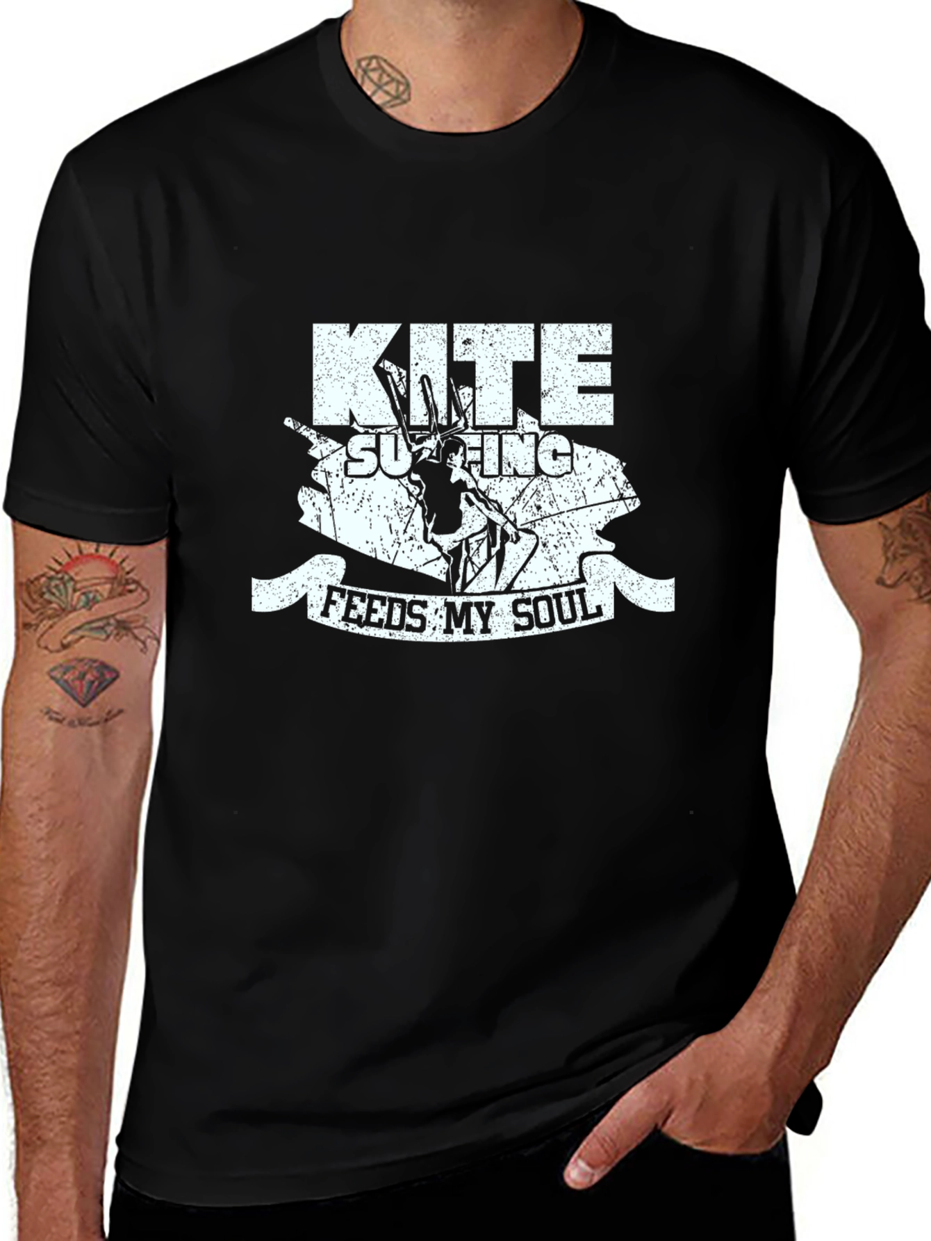 Kite Surfing Feeds My Soul Black T-Shirt