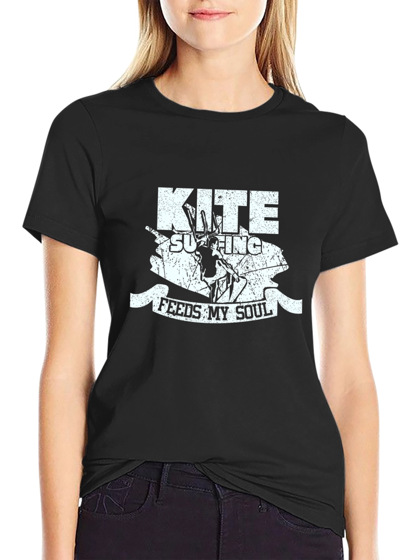 Kite Surfing Feeds My Soul Black T-Shirt