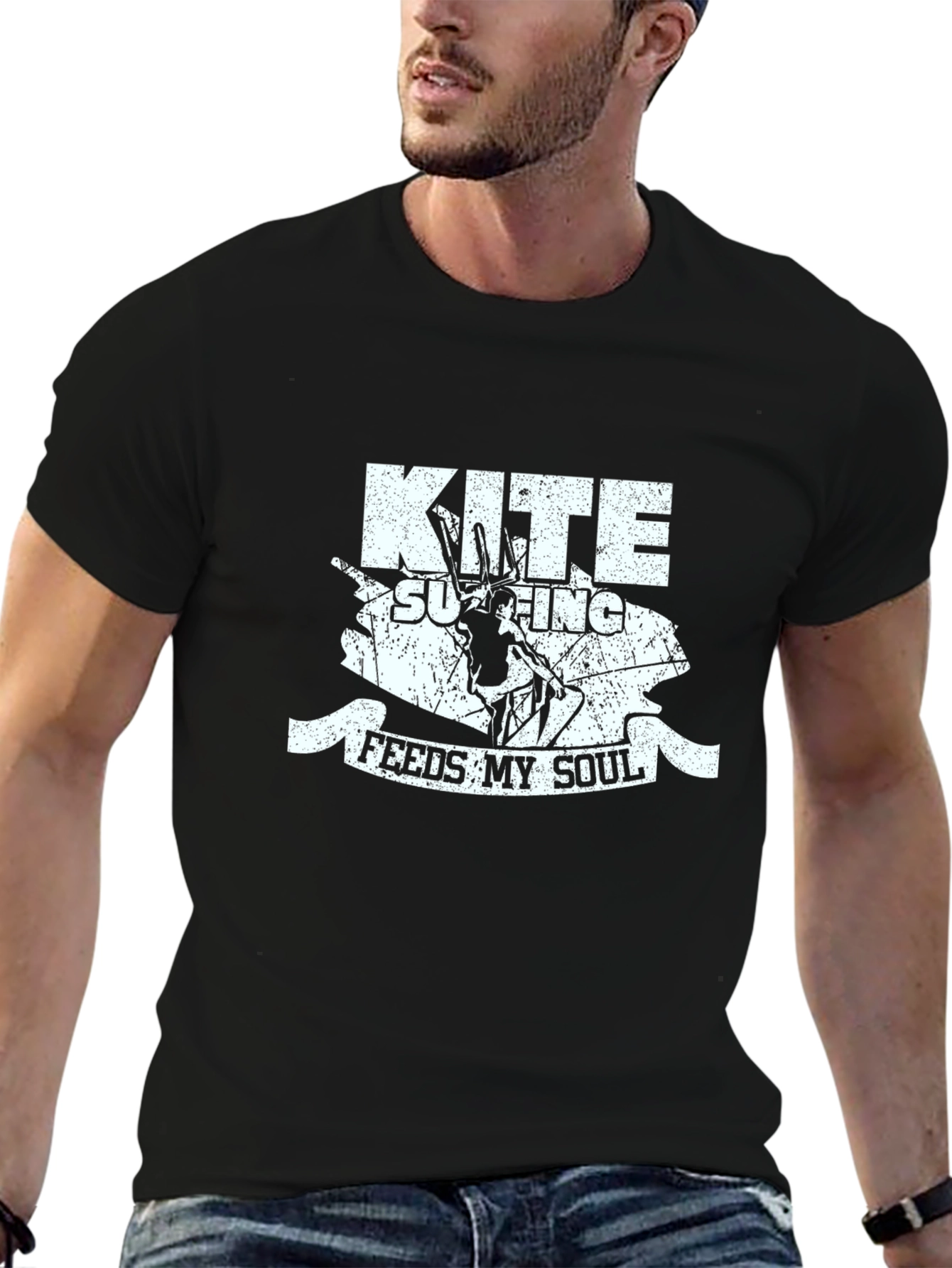Kite Surfing Feeds My Soul Black T-Shirt