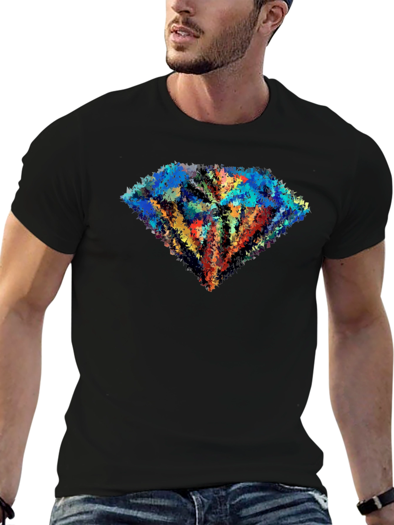 Abstract Diamond Graphic Black Tee