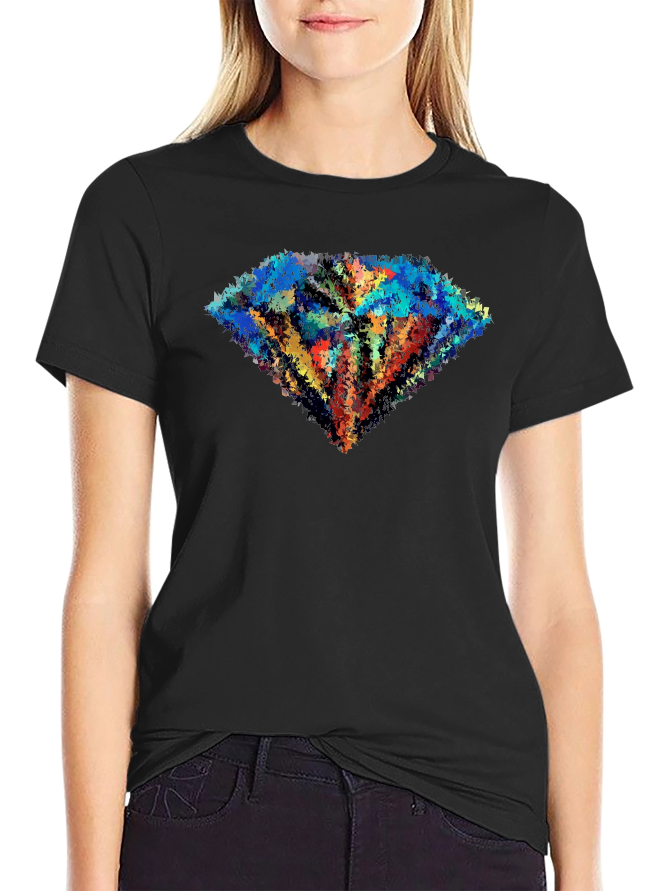 Abstract Diamond Graphic Black Tee