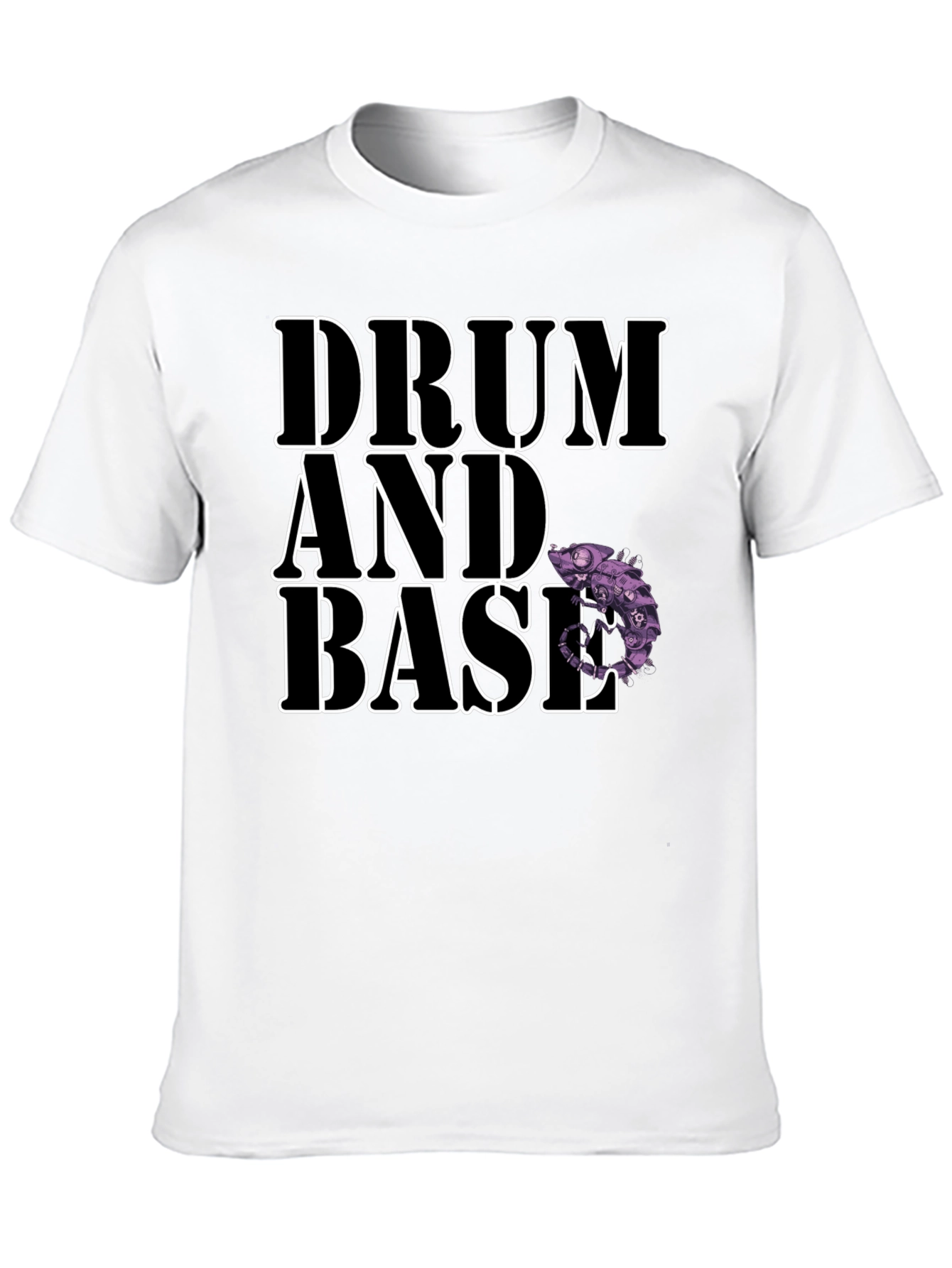 Drum and Bass Black T-Shirt with Chameleon Design