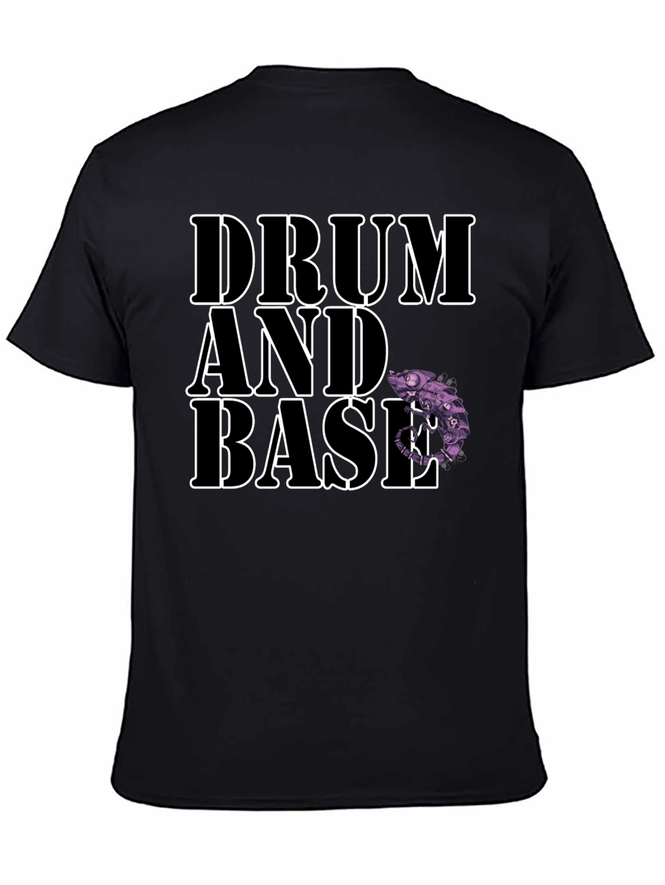 Drum and Bass Black T-Shirt with Chameleon Design