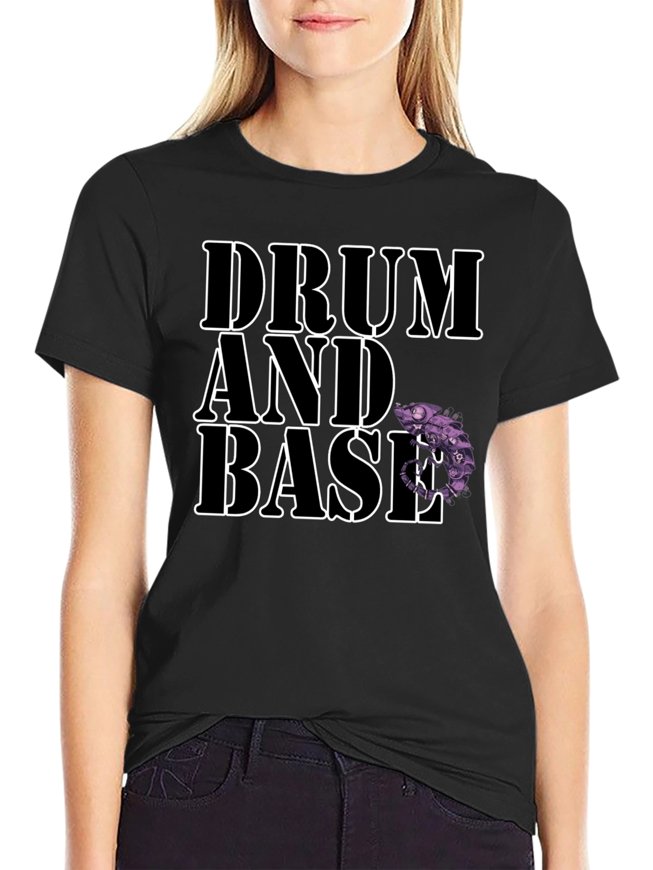 Drum and Bass Black T-Shirt with Chameleon Design