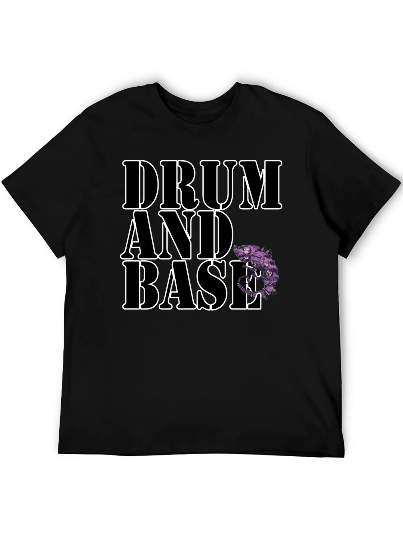 Drum and Bass Black T-Shirt with Chameleon Design
