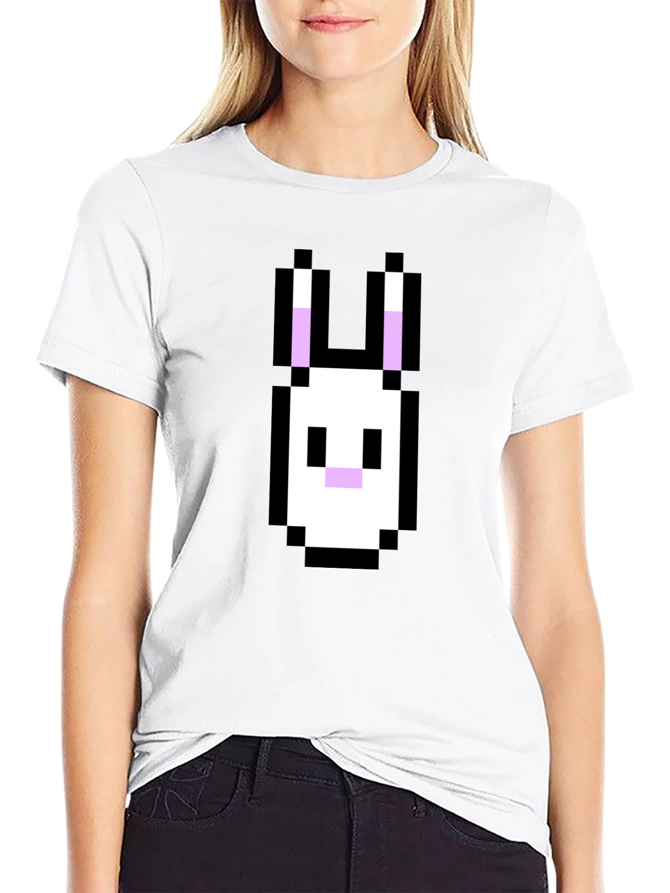 Pixel Rabbit Graphic Tee - Black Cotton Blend Shirt
