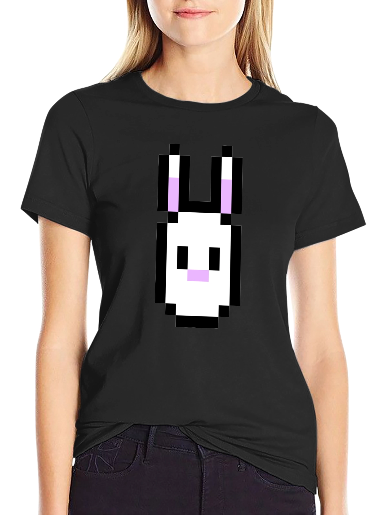 Pixel Rabbit Graphic Tee - Black Cotton Blend Shirt