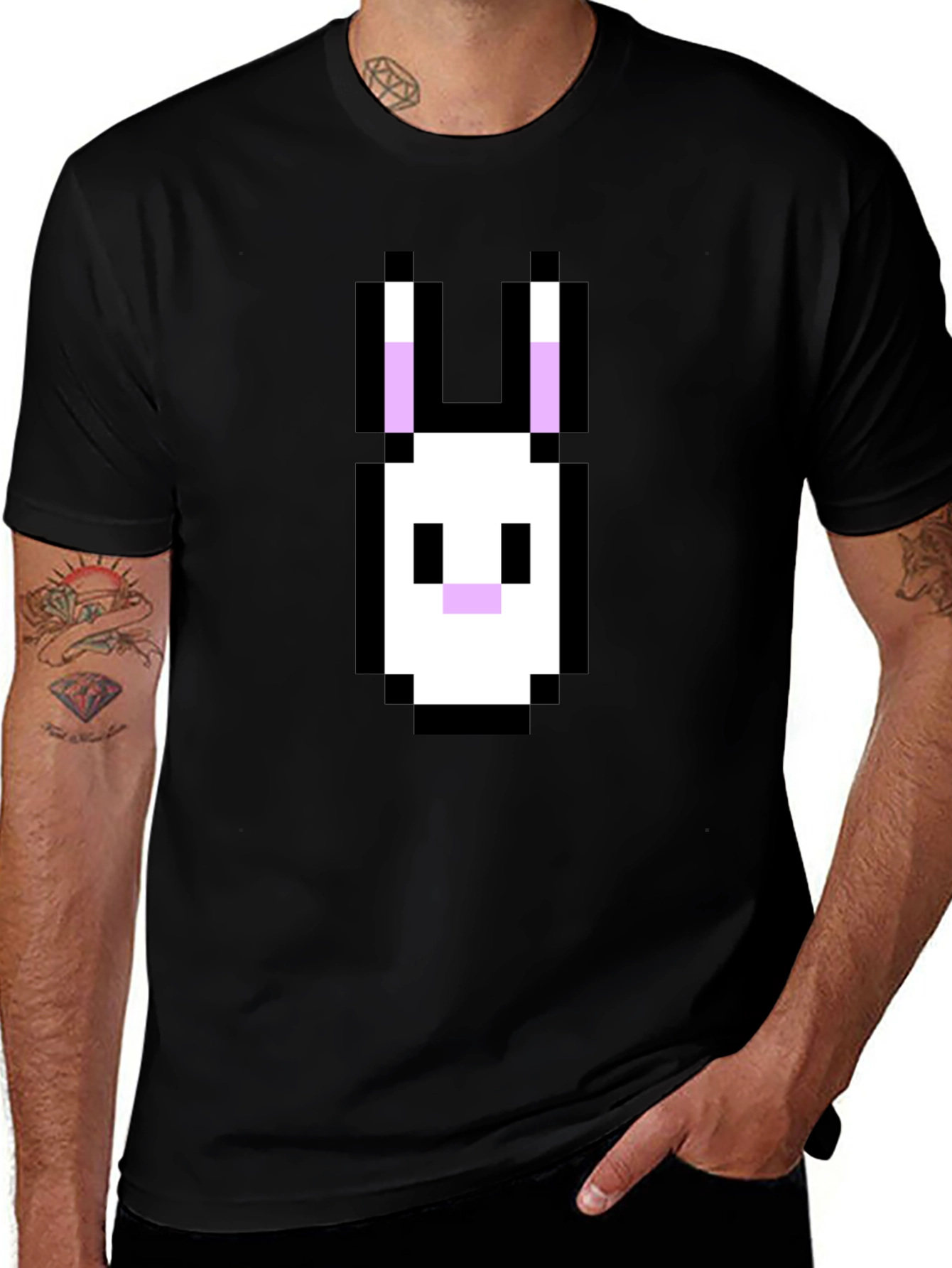 Pixel Rabbit Graphic Tee - Black Cotton Blend Shirt