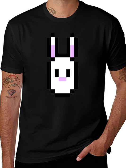 Pixel Rabbit Graphic Tee - Black Cotton Blend Shirt