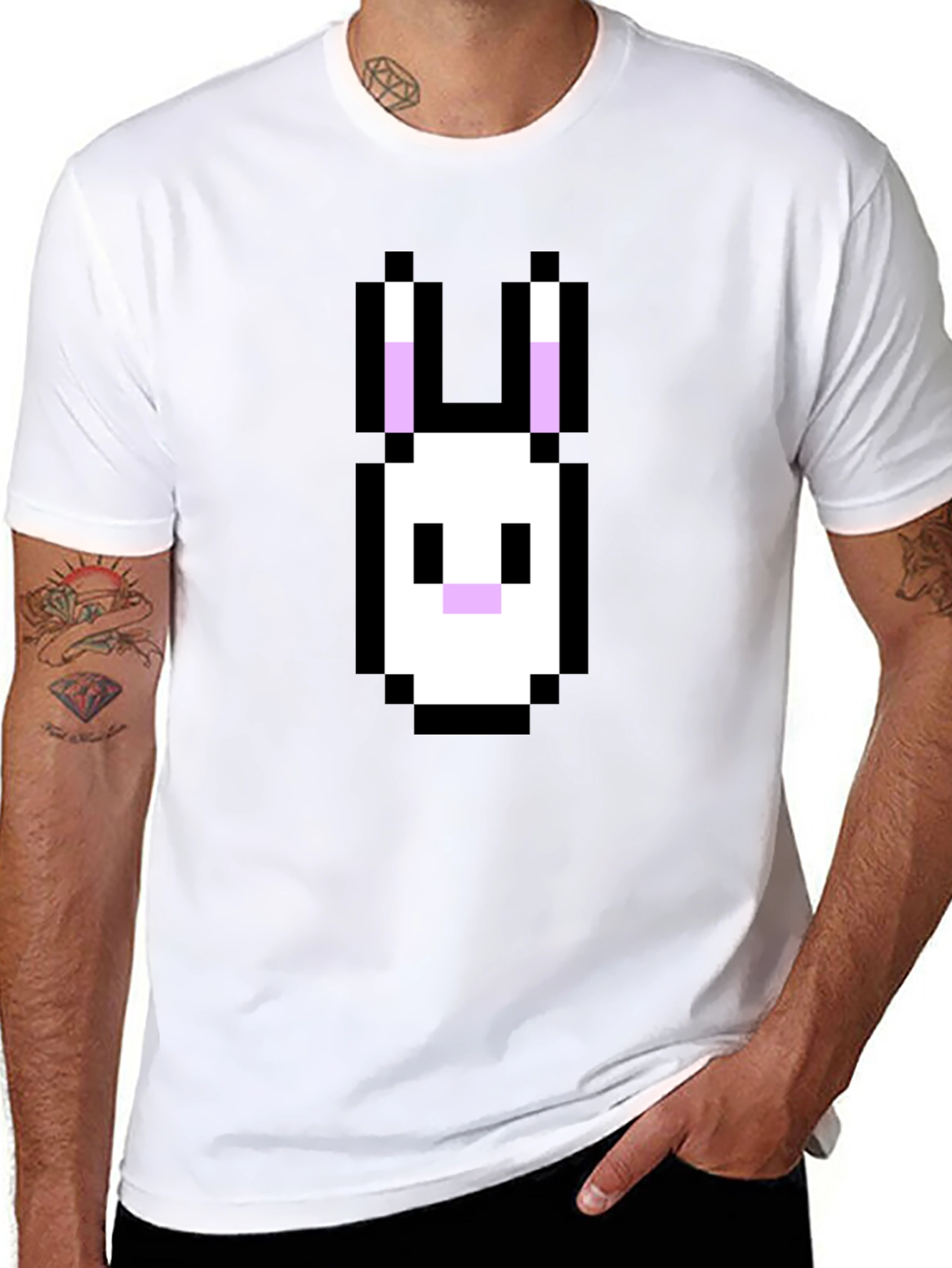 Pixel Rabbit Graphic Tee - Black Cotton Blend Shirt