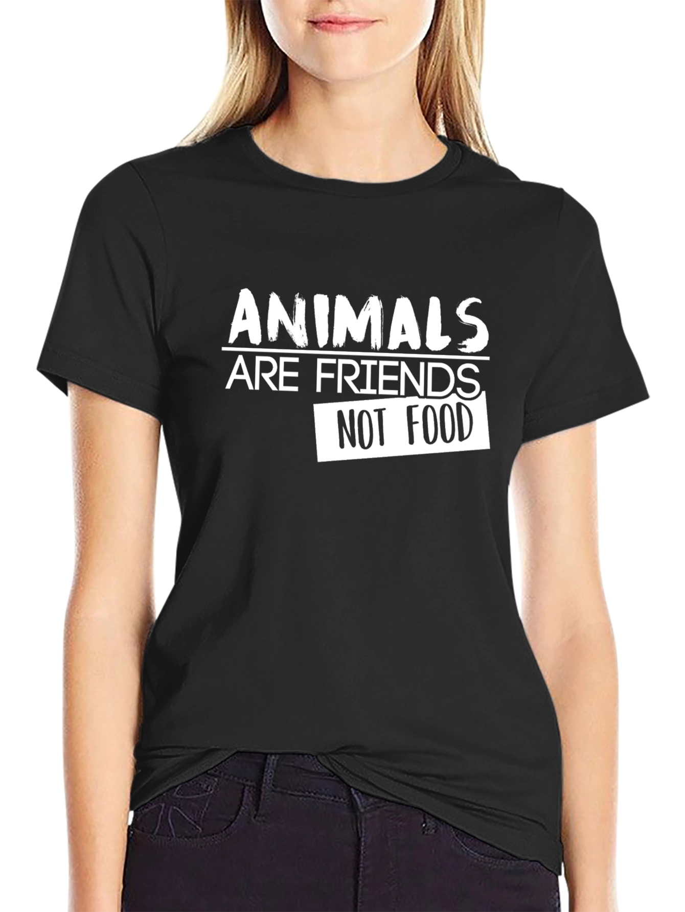Animals Are Friends Not Food Black T-Shirt