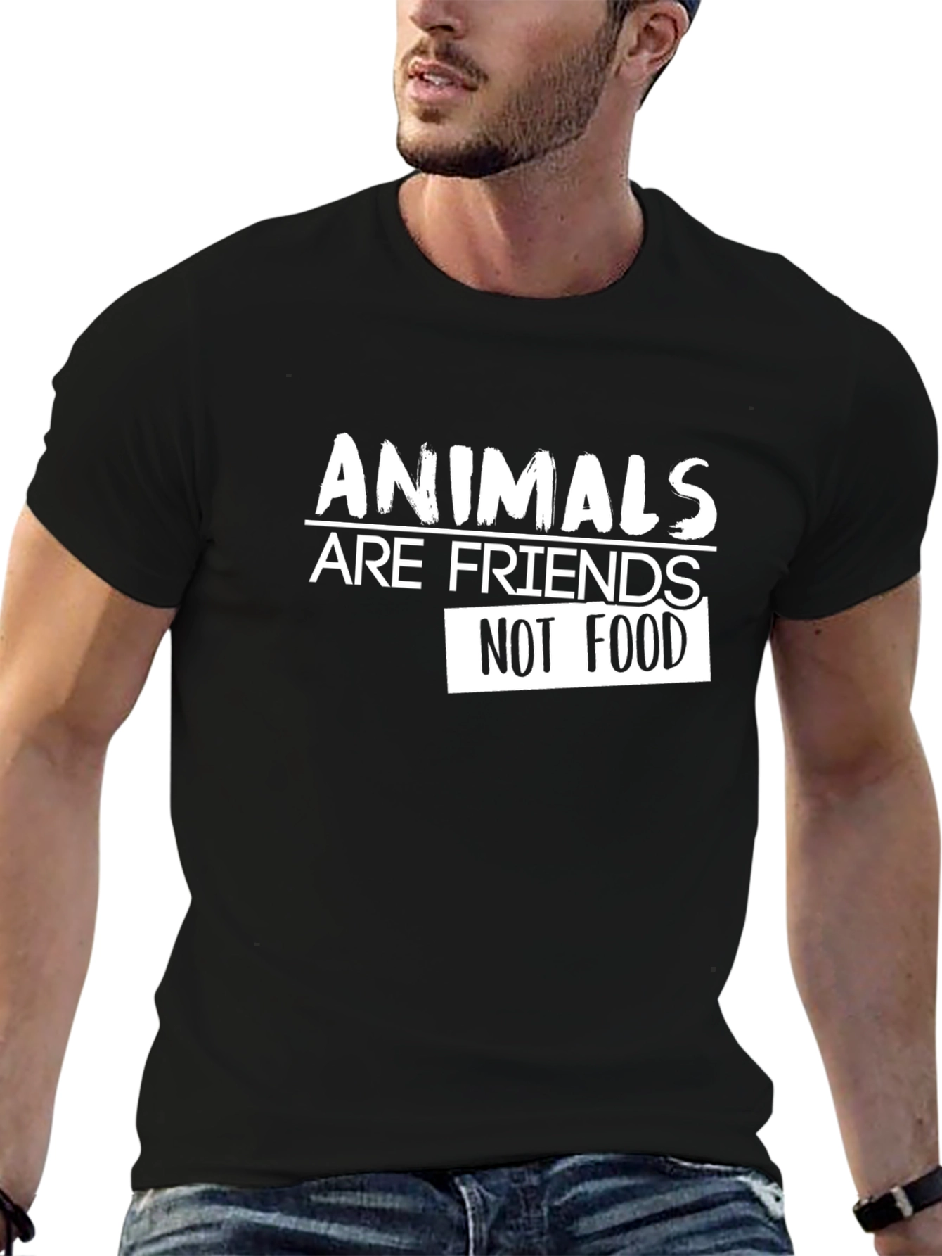 Animals Are Friends Not Food Black T-Shirt