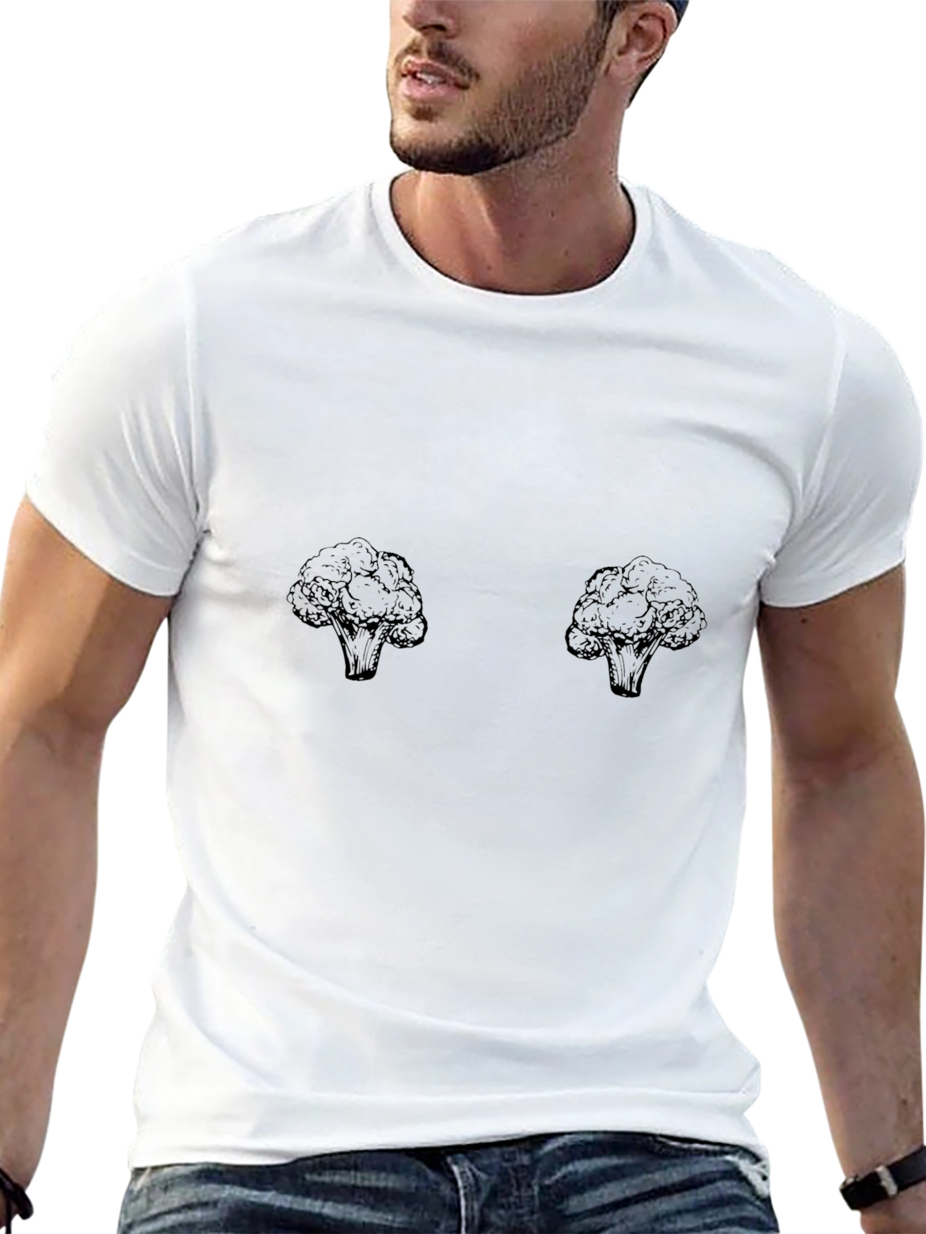 Broccoli Print Graphic Tee - Funny Food Shirt
