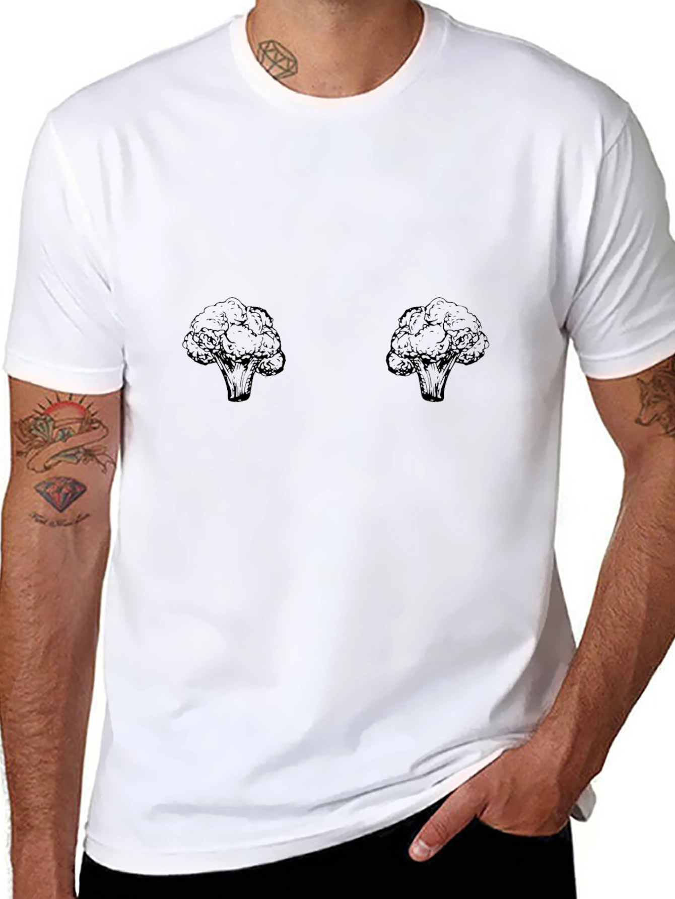 Broccoli Print Graphic Tee - Funny Food Shirt
