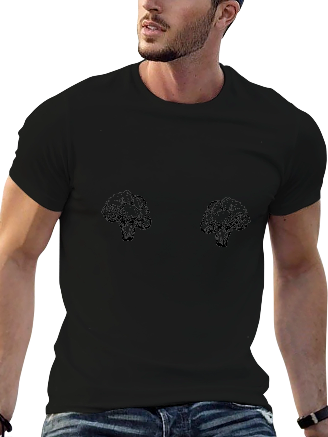 Broccoli Print Graphic Tee - Funny Food Shirt