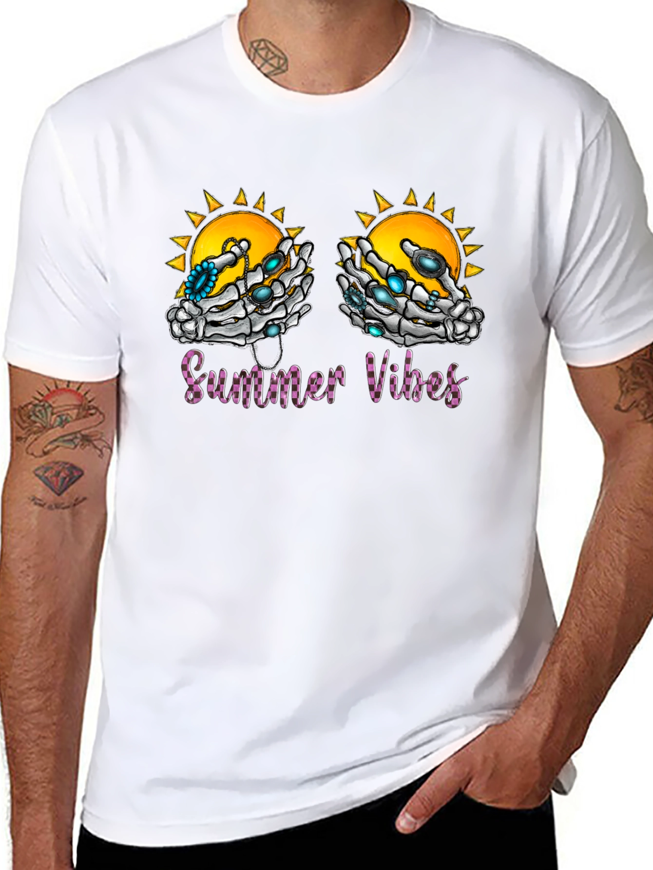 Summer Vibes Skeleton Hands Graphic T-Shirt