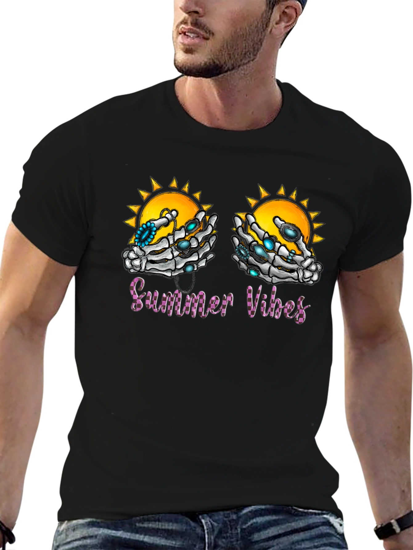 Summer Vibes Skeleton Hands Graphic T-Shirt