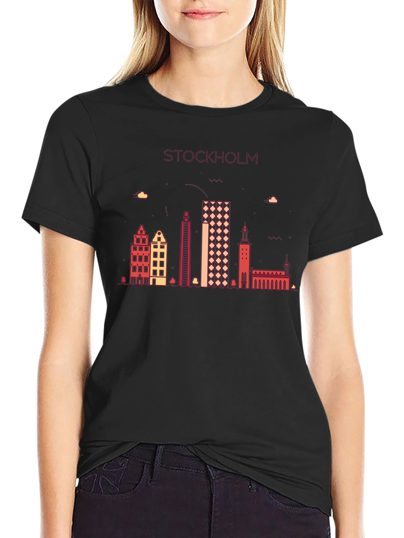 Stockholm Skyline Graphic T-Shirt - Black