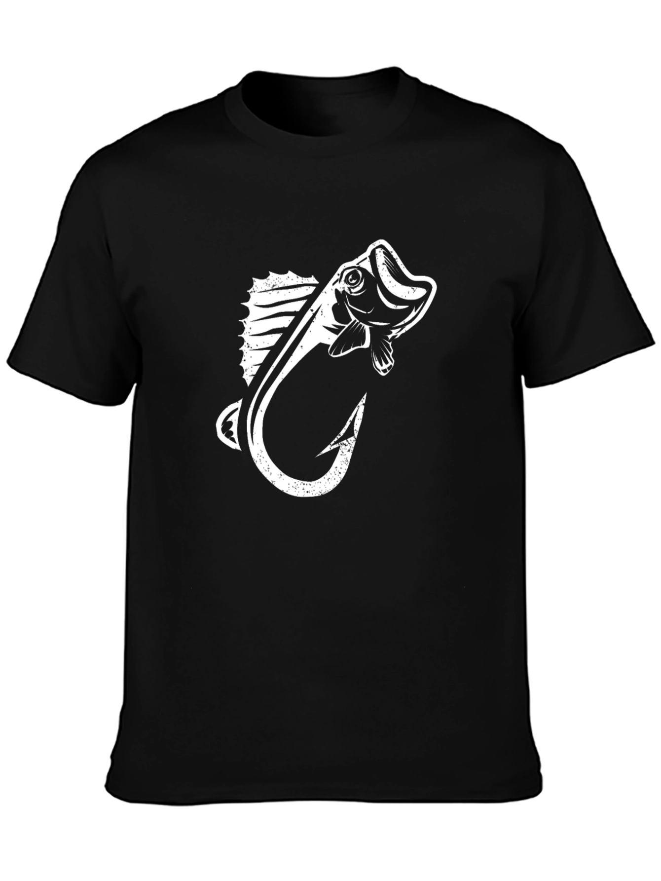 Fishing Hook & Bass Graphic Tee - Black