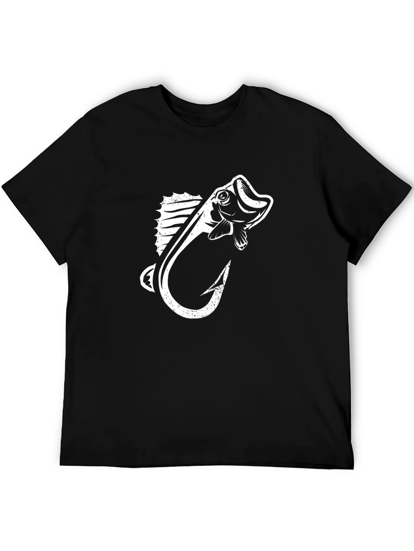 Fishing Hook & Bass Graphic Tee - Black