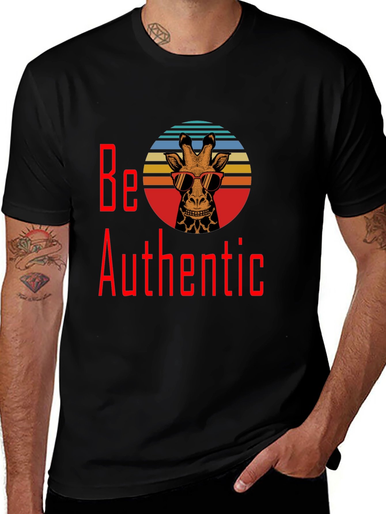 Be Authentic Giraffe Graphic T-Shirt - Black