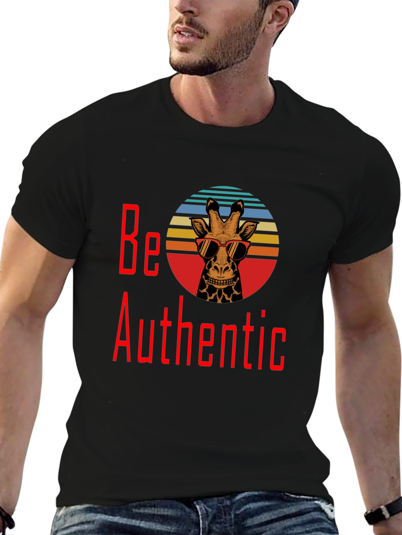 Be Authentic Giraffe Graphic T-Shirt - Black