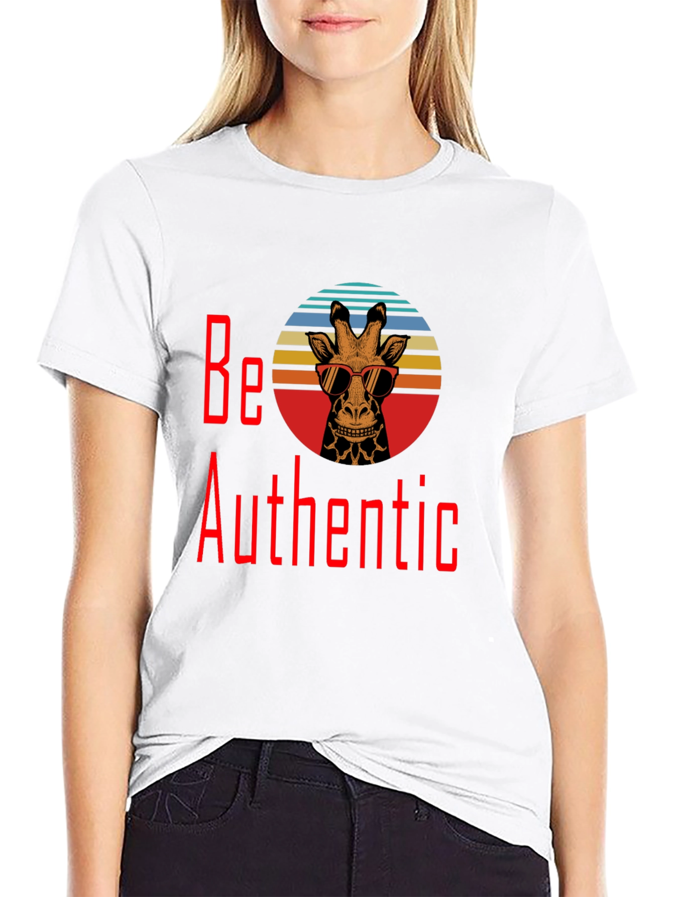 Be Authentic Giraffe Graphic T-Shirt - Black