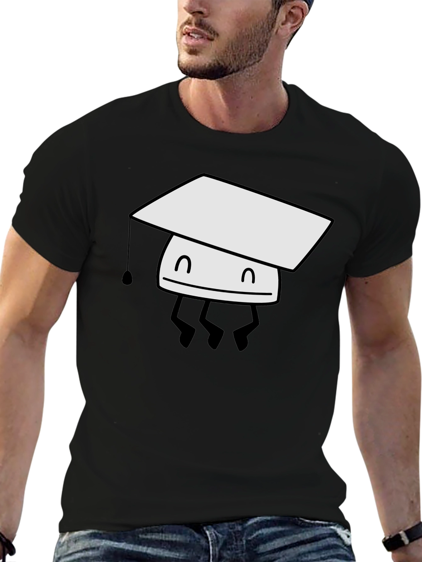 Graduation Bot T-Shirt - Black Cotton Tee