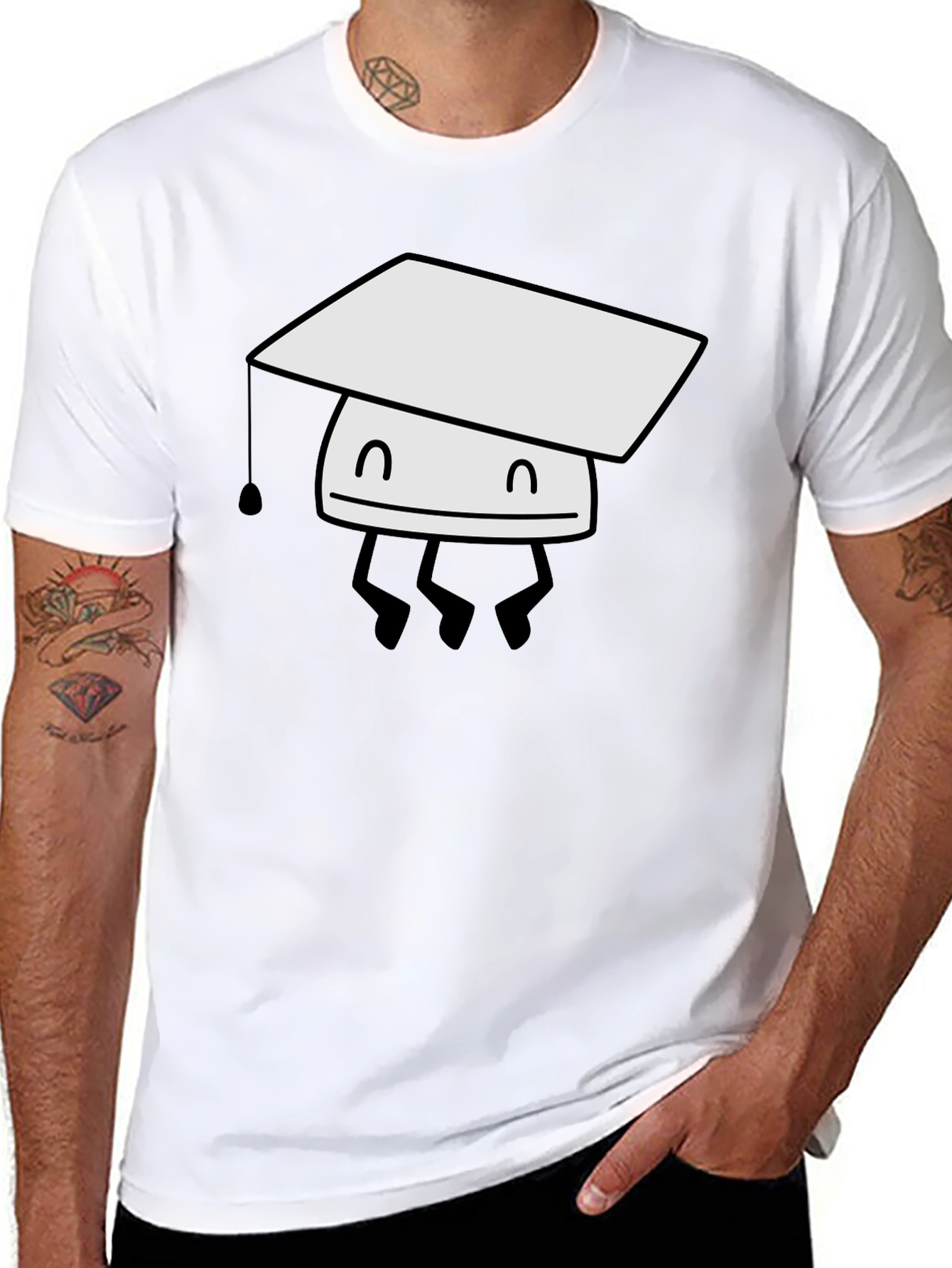 Graduation Bot T-Shirt - Black Cotton Tee