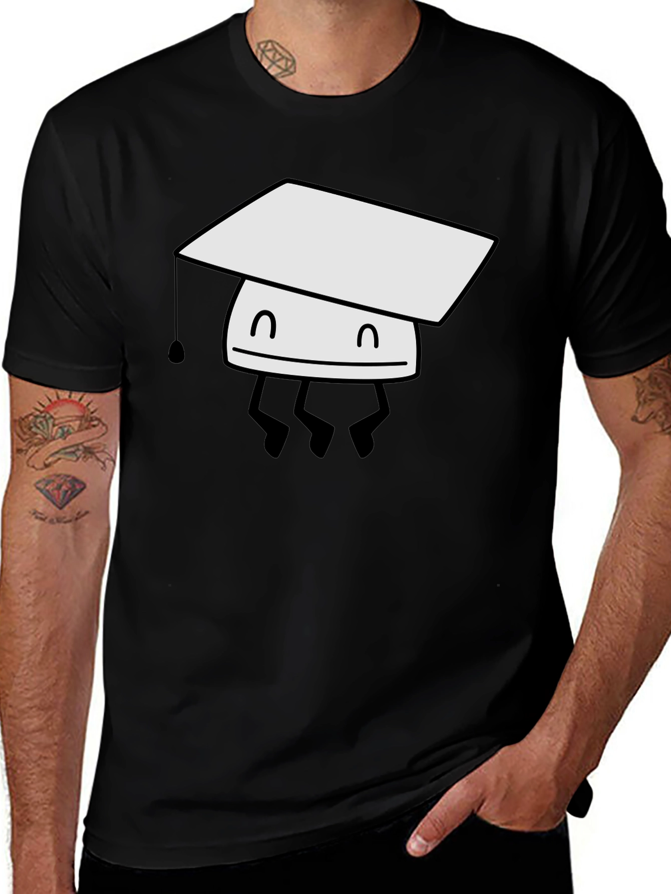 Graduation Bot T-Shirt - Black Cotton Tee