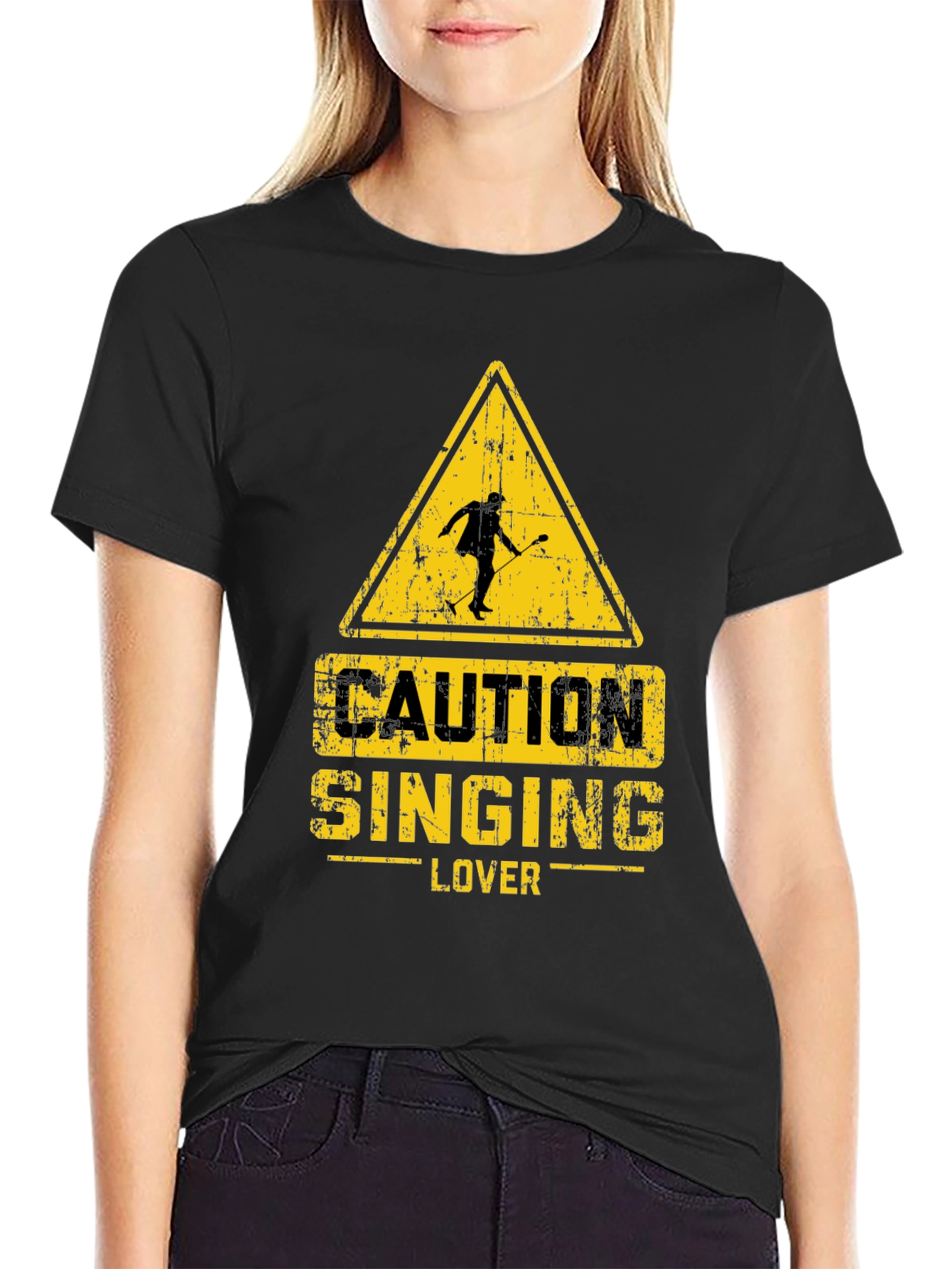 Caution Singing Lover Black T-Shirt