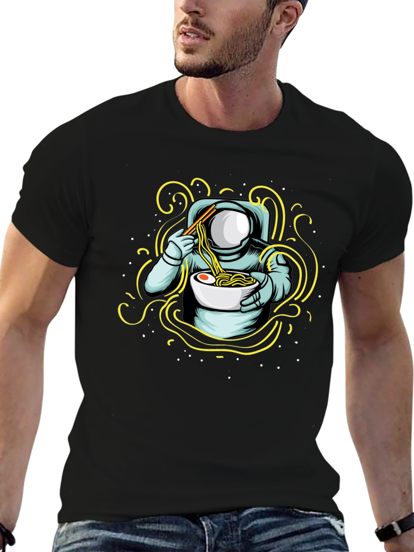 Astronaut Ramen Graphic T-Shirt - Cool Space Foodie Tee