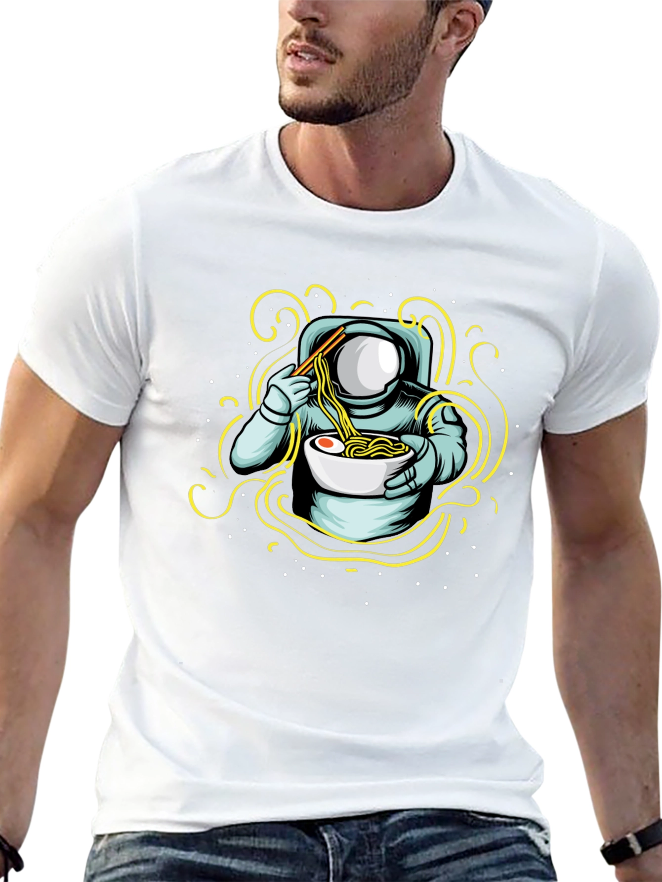 Astronaut Ramen Graphic T-Shirt - Cool Space Foodie Tee