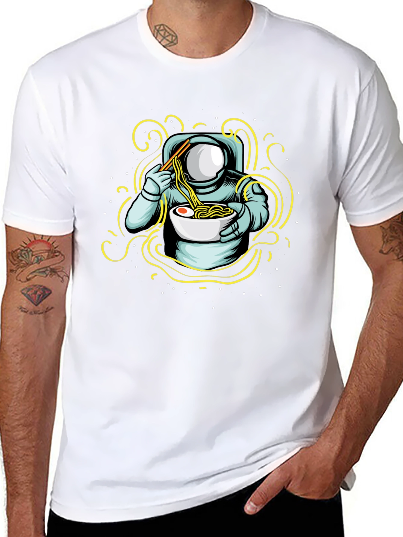 Astronaut Ramen Graphic T-Shirt - Cool Space Foodie Tee