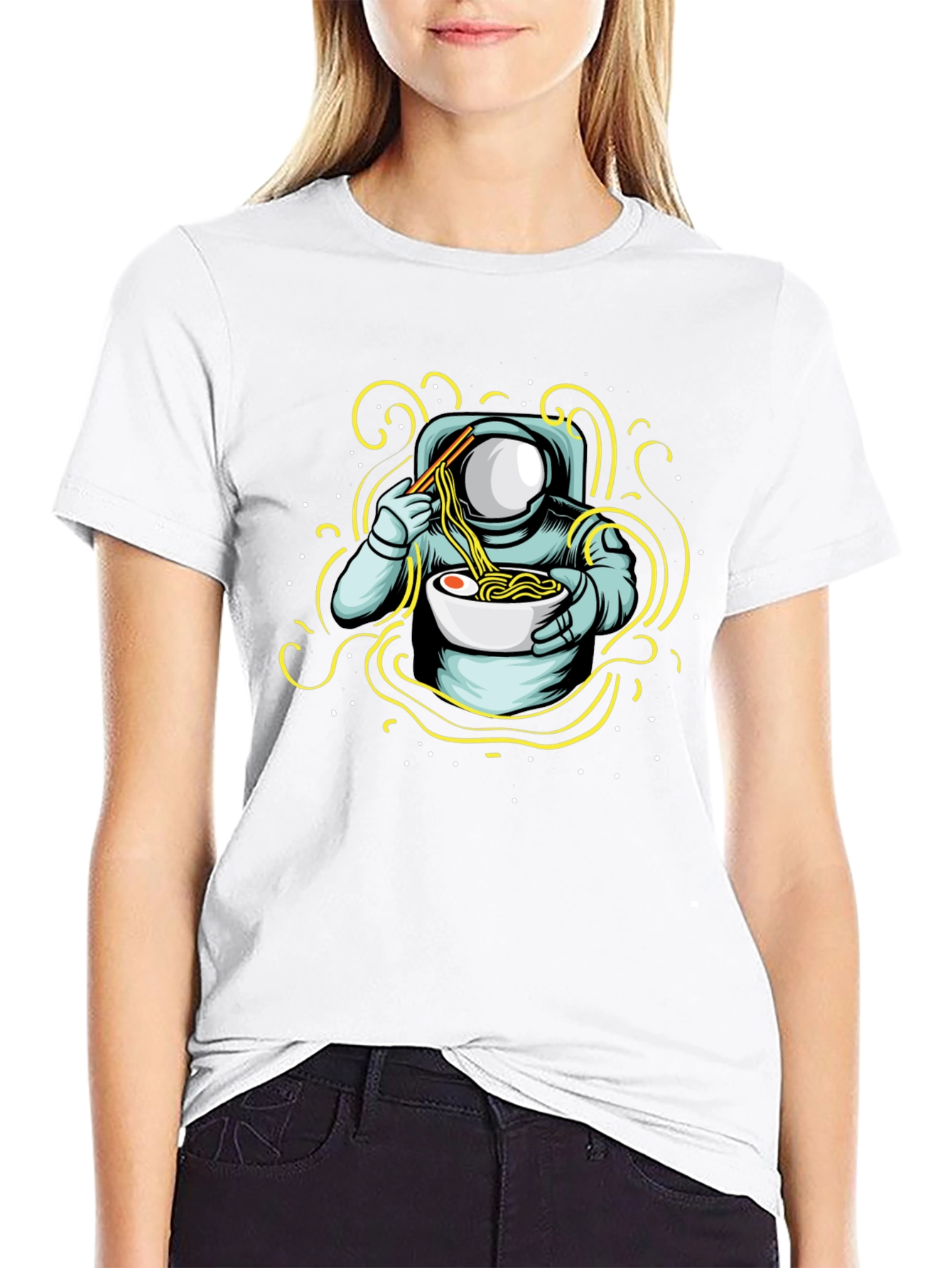 Astronaut Ramen Graphic T-Shirt - Cool Space Foodie Tee