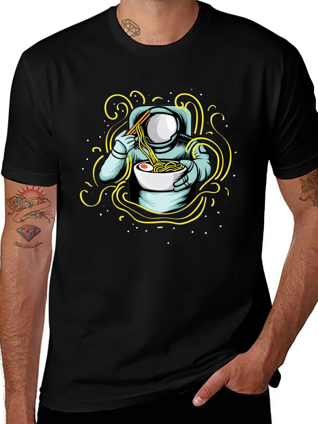 Astronaut Ramen Graphic T-Shirt - Cool Space Foodie Tee