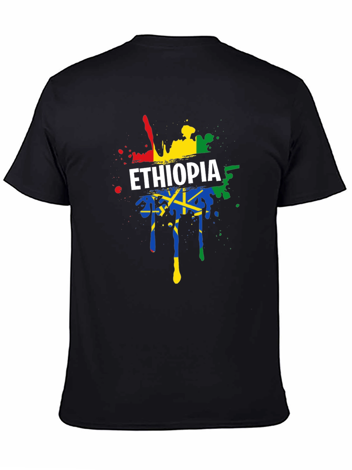 Ethiopia Flag Splatter Graphic Tee - Black