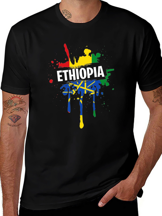 Ethiopia Flag Splatter Graphic Tee - Black