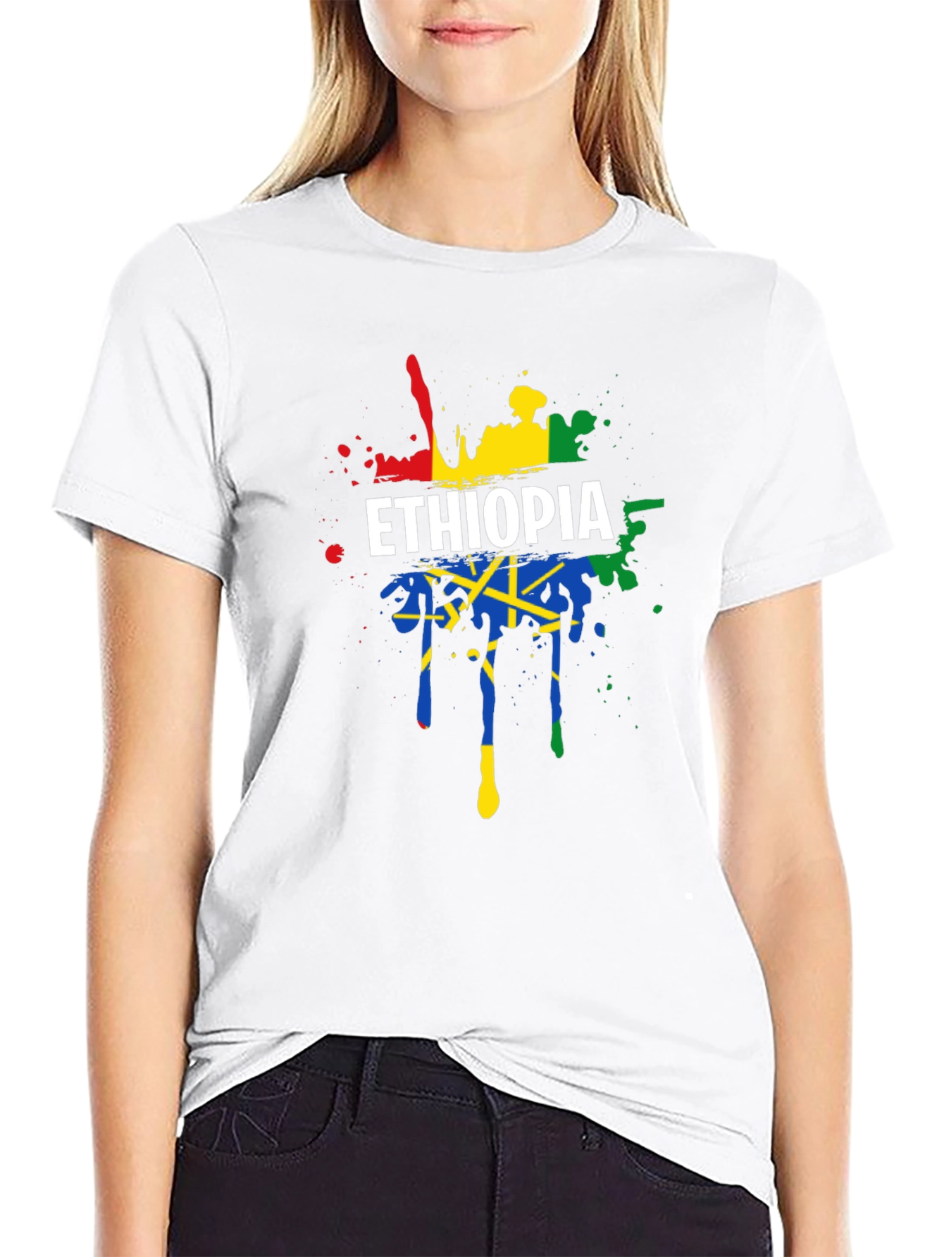 Ethiopia Flag Splatter Graphic Tee - Black