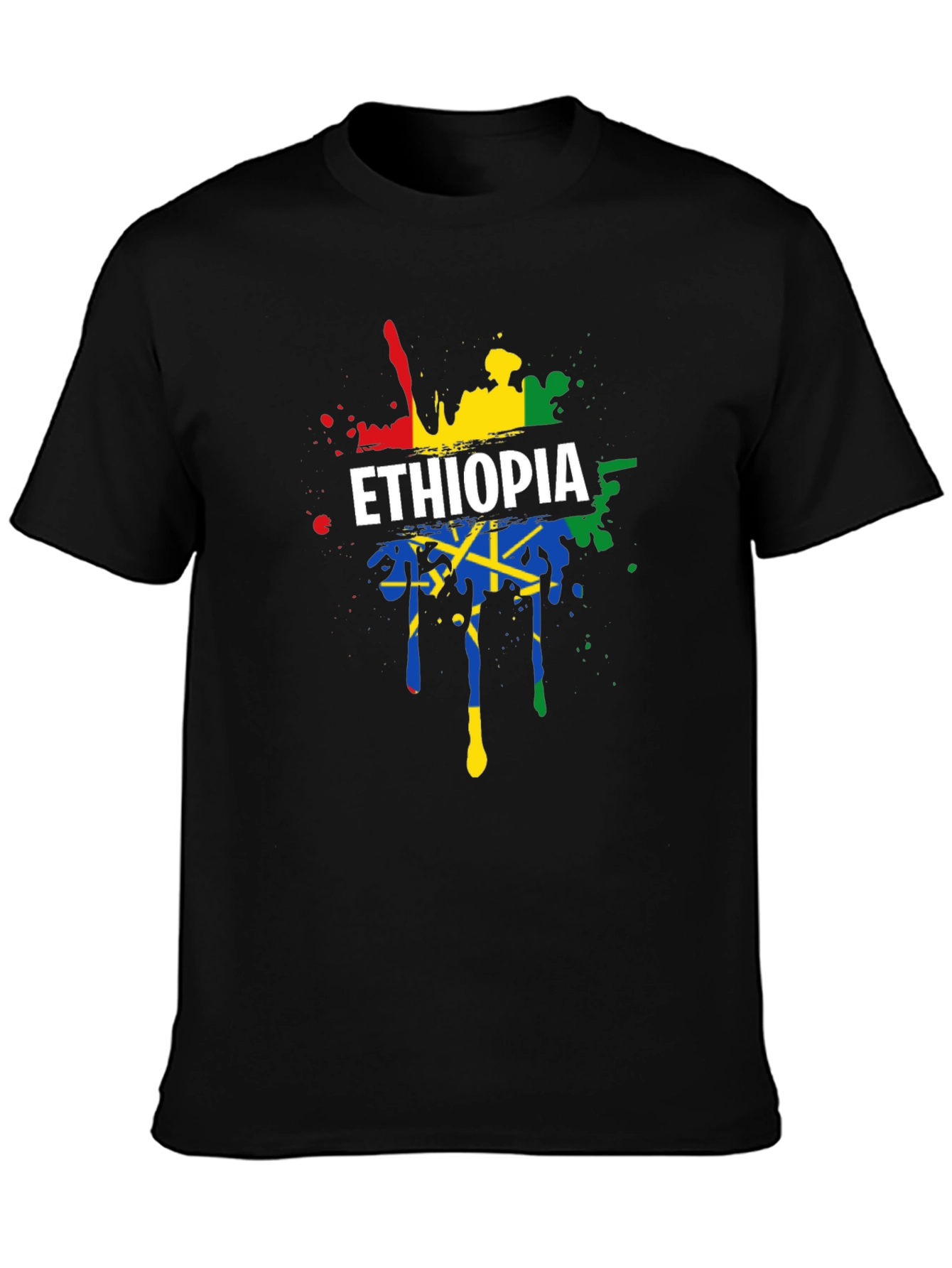 Ethiopia Flag Splatter Graphic Tee - Black