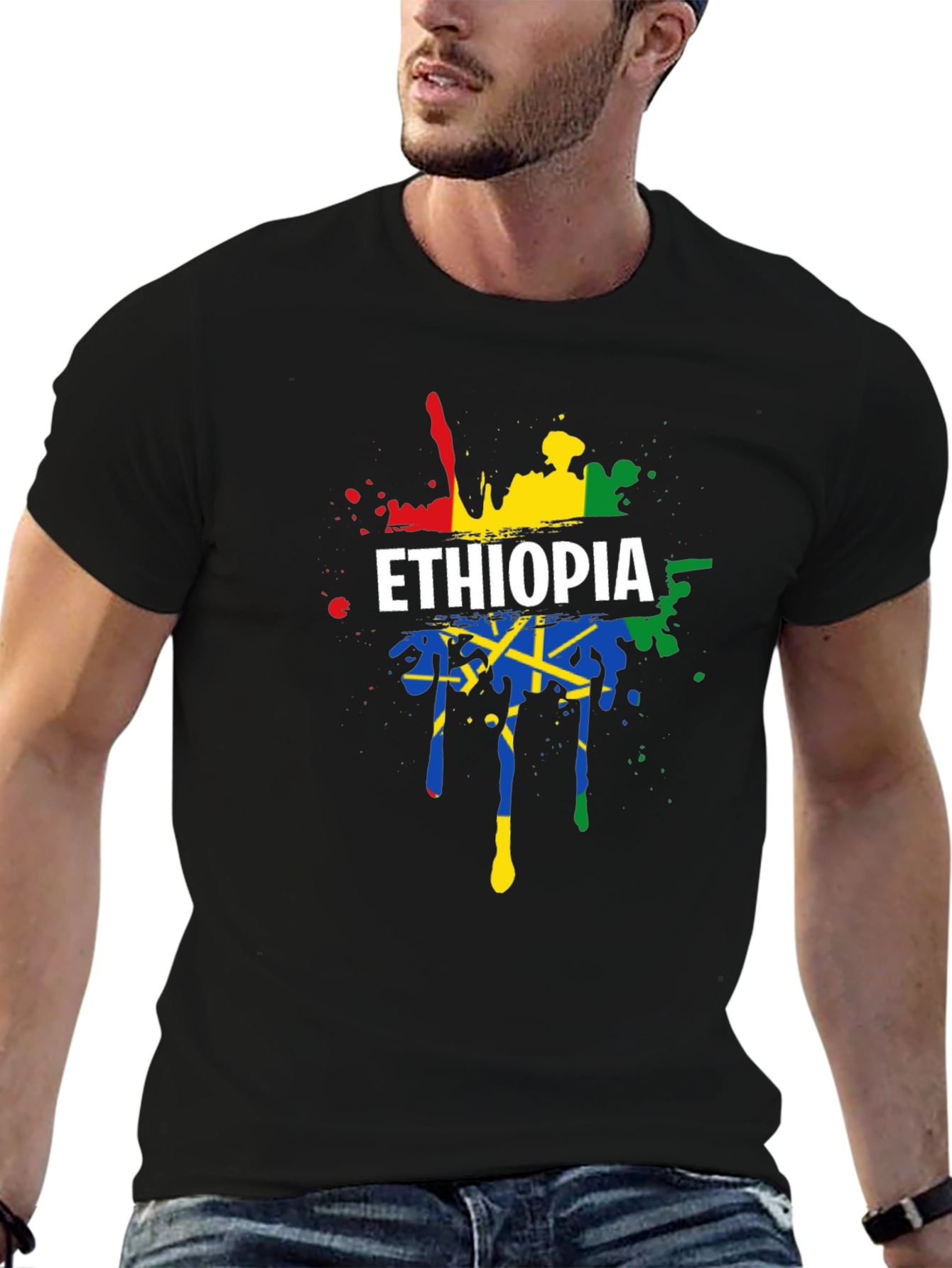 Ethiopia Flag Splatter Graphic Tee - Black
