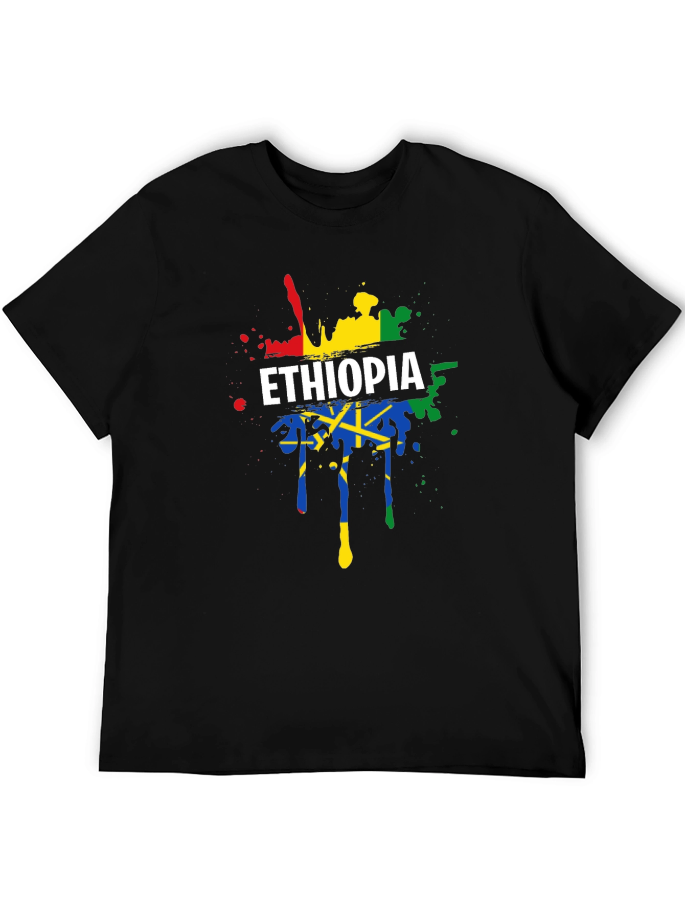 Ethiopia Flag Splatter Graphic Tee - Black