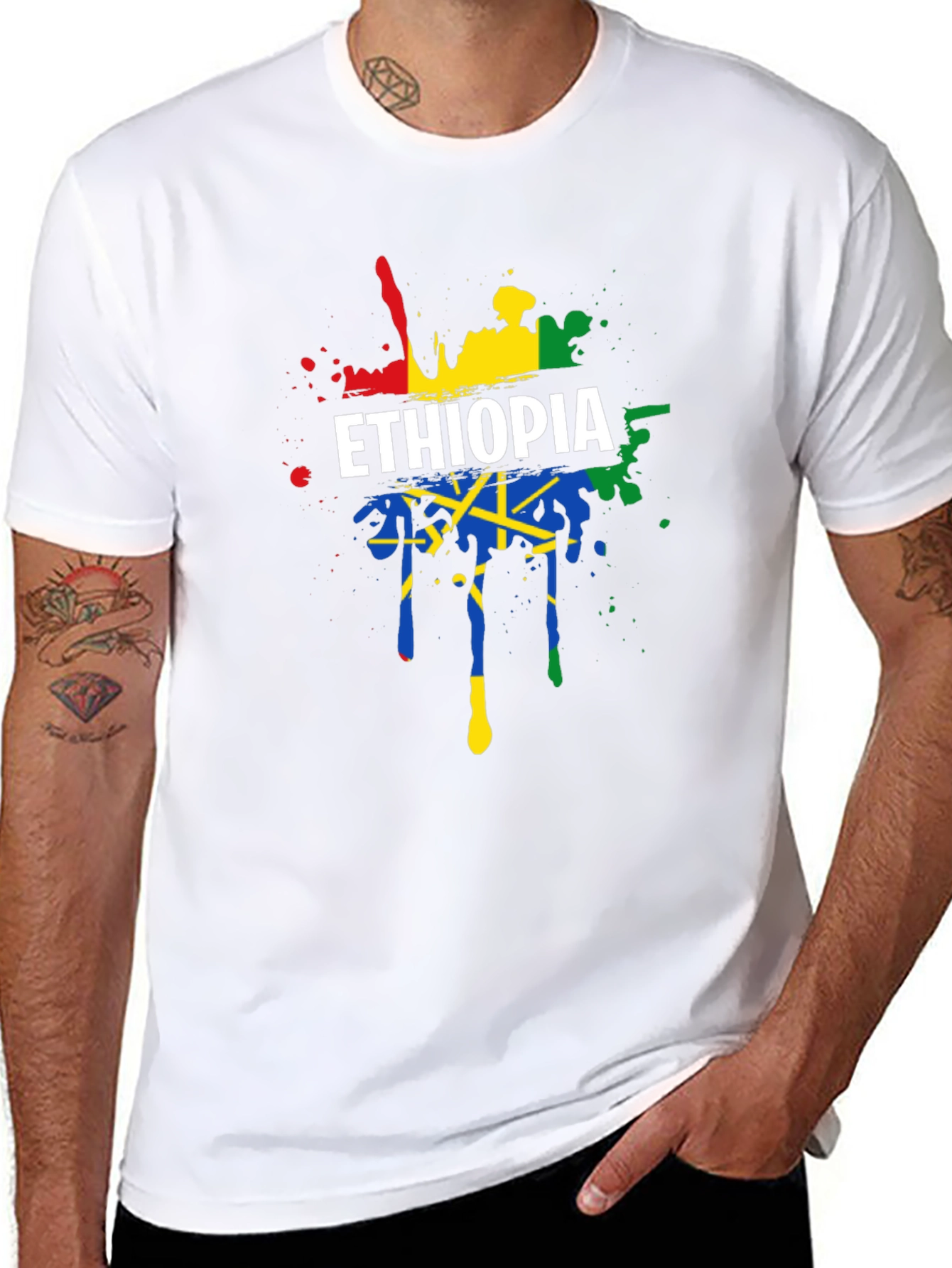 Ethiopia Flag Splatter Graphic Tee - Black