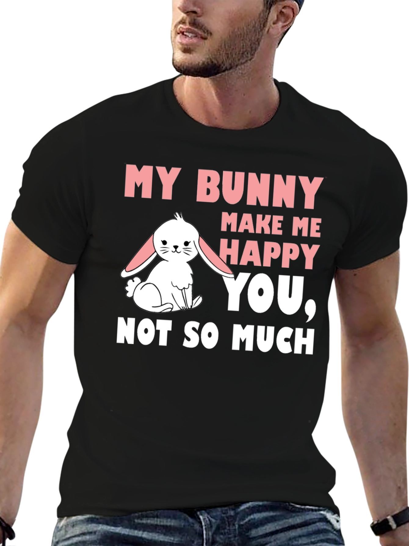 My Bunny Makes Me Happy Mens Black T-Shirt