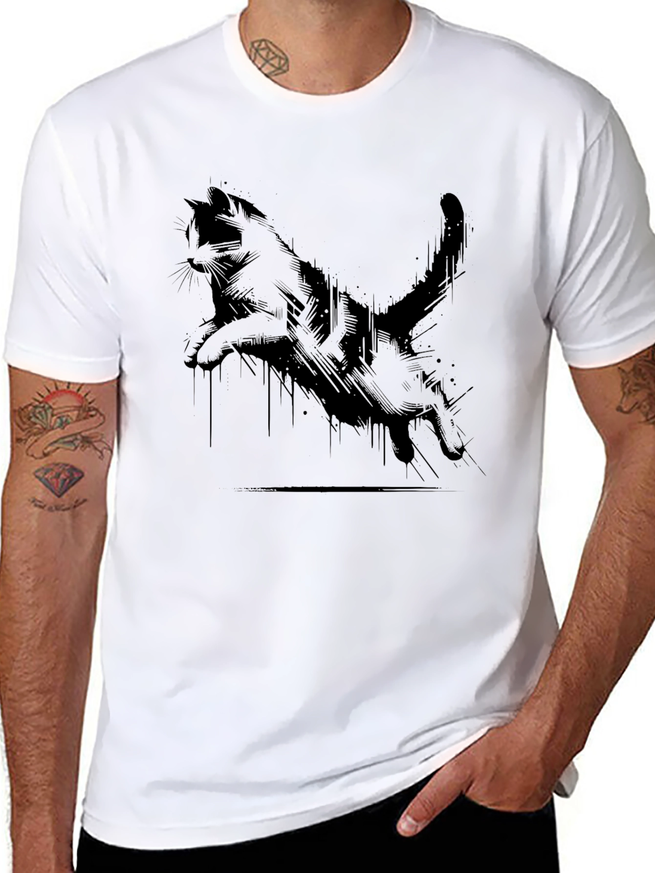 Cool Cat Print Black T-Shirt